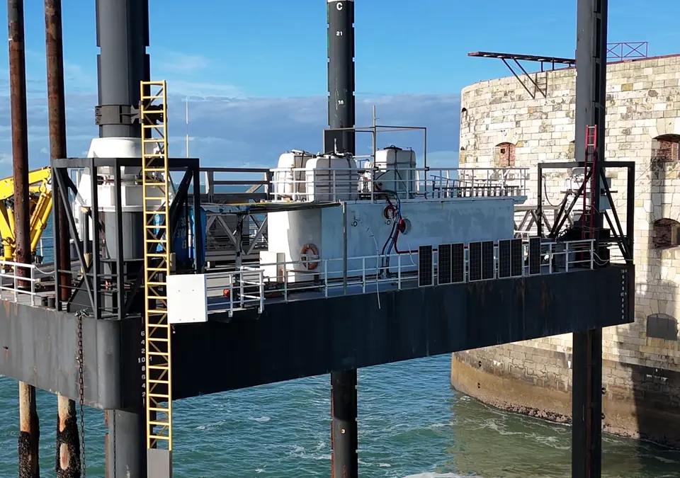 Solar panels fixed to the platform installed near Fort Boyard